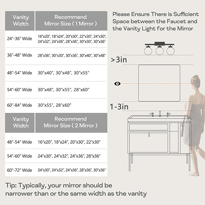 Wall Mount Mirror for Bathroom, Brushed Black Metal Framed Large Rounded Corner Rectangular Vanity Mirror, Tempered Glass, Anti-Rust, Hangs Horizontally or Vertically (30" x 40", Black)