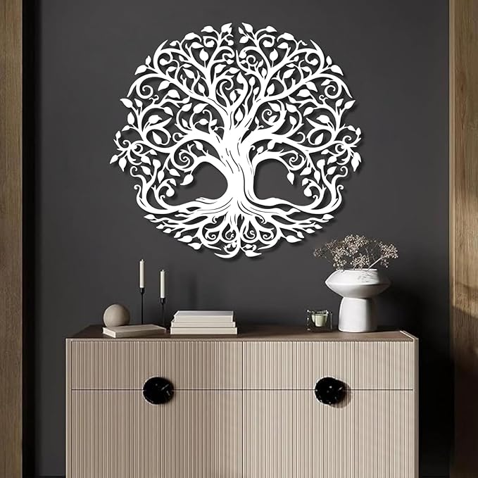 Yemwot Metal Tree of Life Wall Decor, Circle of Life Metal Trees Wall Art, Branch Art, Spiritual Decor, Modern Sculpture Decoration, Living Room Bedroom Decoration (Sliver-Tree 2, 39"x 36" | 100x91cm)
