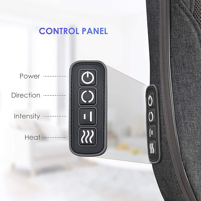 COMFIER Cordless Back Massager with Heat - Rechargeable Chair Massager, Shiatsu Massage Chair Pad with Adjustable Intensity,Portable Massage Cushion, Ideal Gifts for Men/Women