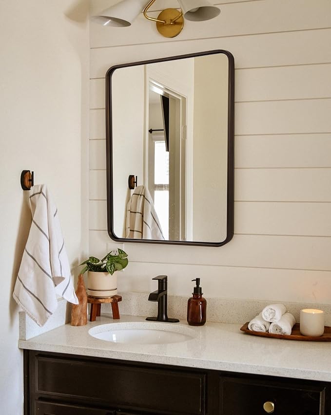 ANDY STAR 24x32 INCH Bronze Bathroom Mirror, Rounded Rectangle Oil Rubbed Bronze Mirrors for Bathroom,Tube Metal Framed, 1'' Deep Wall Mounted Vertically/Horizontal