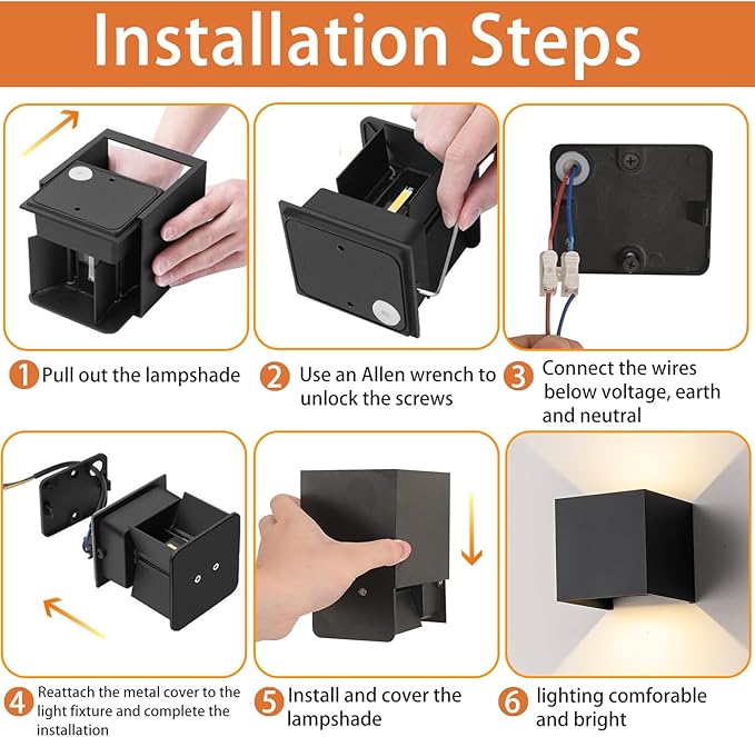 15W Outdoor Wall Light 3000K Up and Down Square LED Modern Wall Sconce Adjustable Black Porch Light IP65 Waterproof Aluminum Exterior Fixture for,Stair,Garage,Patio,Garden (2 Pack)