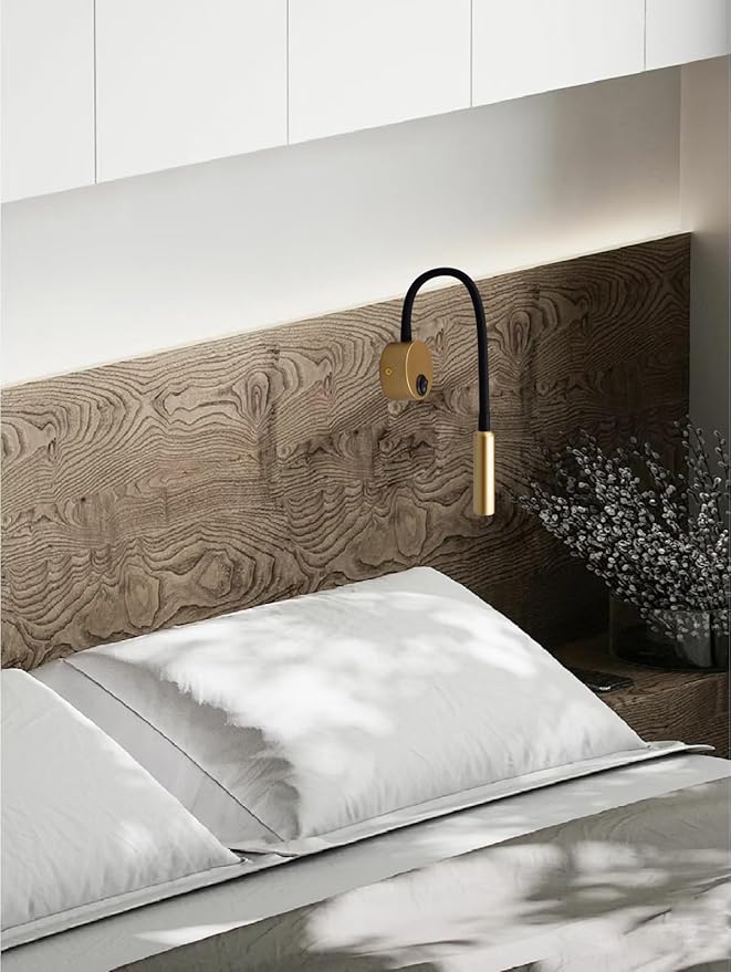 2 Pack Corded Wall Mount Lamp Reading Wall Light for Bed Easy Install 110V (Gold, 2pcs Warm White)