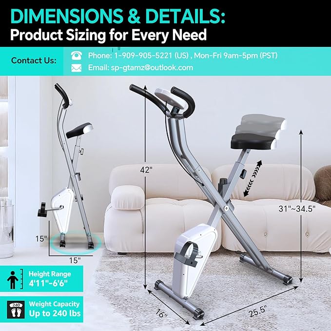 Foldable Exercise Bike Stationary Bikes for Home, 5 IN 1 Indoor Workout Bike, Cycling Bike with 16-Level Quiet Magnetic Resistance, 6.6 LBS Flywheel and 300LBS Capacity, 2025 Designed 817 X-bike