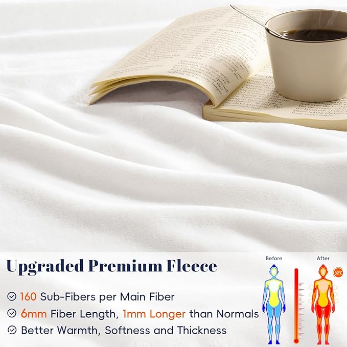 PHF Oversized King Fleece Blanket 120"x120", No Shed No Pilling Big Soft Blanket, Extra Large 10'x 10' Lightweight for Bed, Sofa Travel and Camping, Suitable for All Season, White