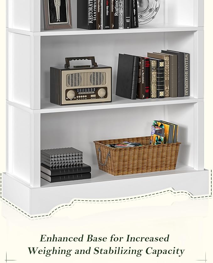 TVU 5-Tier Wooden Bookshelf, 65 Inch Tall Bookshelf with Storage, Floor Standing Modern Style Display Bookcase for Living Room, Office, Study Room, Entryway, White