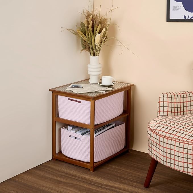 Large Storage Baskets for Shelves, Closet Organizers Bins for Clothes Blanket Towels, Baby Nursery, Toy Baskets Box, Woven Rope Baskets, 17 x 13 x 7.5”, 2 Packs Light Pink