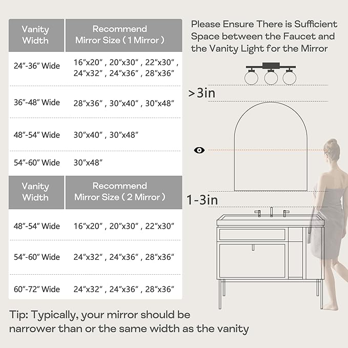 16" x 20" Black Arched Mirror, Arch Bathroom Wall Mirror, Metal Frame Arched Top Bathroom Vanity Mirror for Living Room, Bedroom, Entryway, Tempered Glass, Shatter Proof