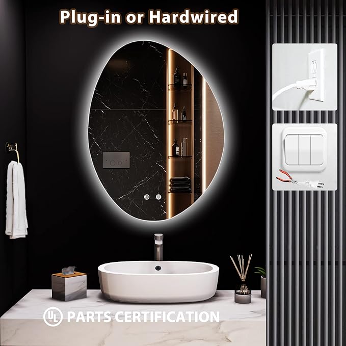 HOMECOOKIN Led Mirror for Bathroom, 24 x 32 Inch Bathroom Vanity Mirror with Lights Adjustable 3 Colors, Anti-Fog Wall Mounted Backlit, Horizontal & Vertical