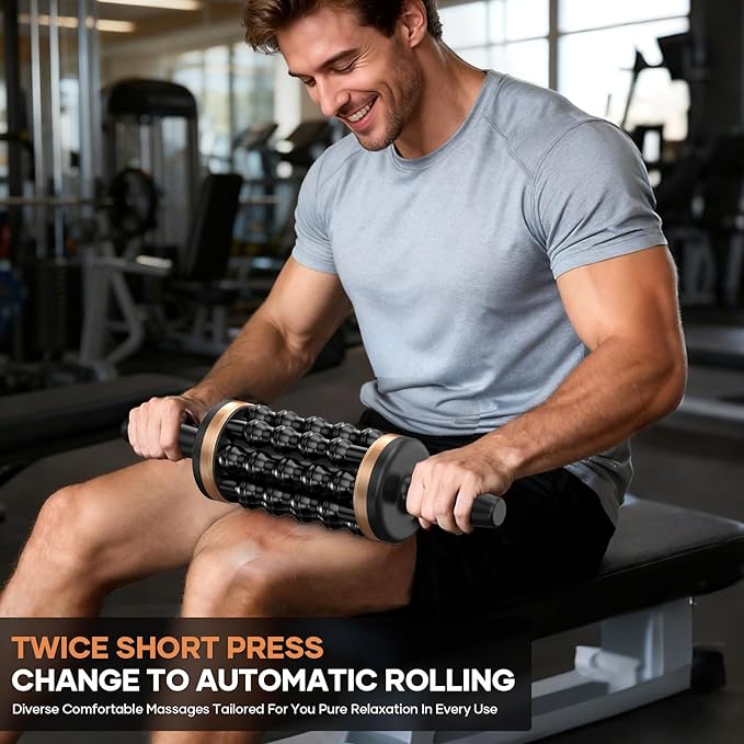 Deep Tissue Massager: 30W Motor 6000 RPM Percussion, 8 Rollers 72 Nodes, 5-Speed & Wireless, 2400mAh Battery, with Stand for Back/Leg/Shoulder Pain Relief(Gold)