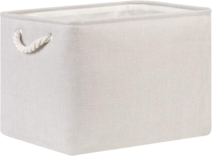 Bidtakay Large Fabric Storage Bins Beige Linen Closet Organizers Set of 2 Baskets for Shelves Clothes Bedroom 16x11.8x11.8 Inch Foldable Organization Baskets for Towels Blankets Storage Dog Toys