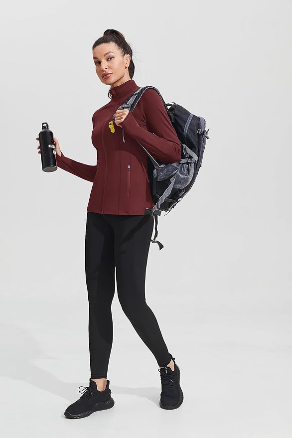 PINSPARK Women's Athletic Jackets Slim Fit Workout Jacket Full Zip Up Running Gym Yoga Sports Tops with Pockets