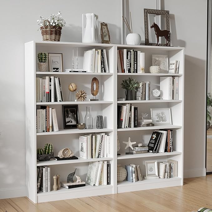 Farini 60 Inch Tall Bookcase,5 Shelf Bookshelfs,Adjustable Bookshelf for Home Office,White