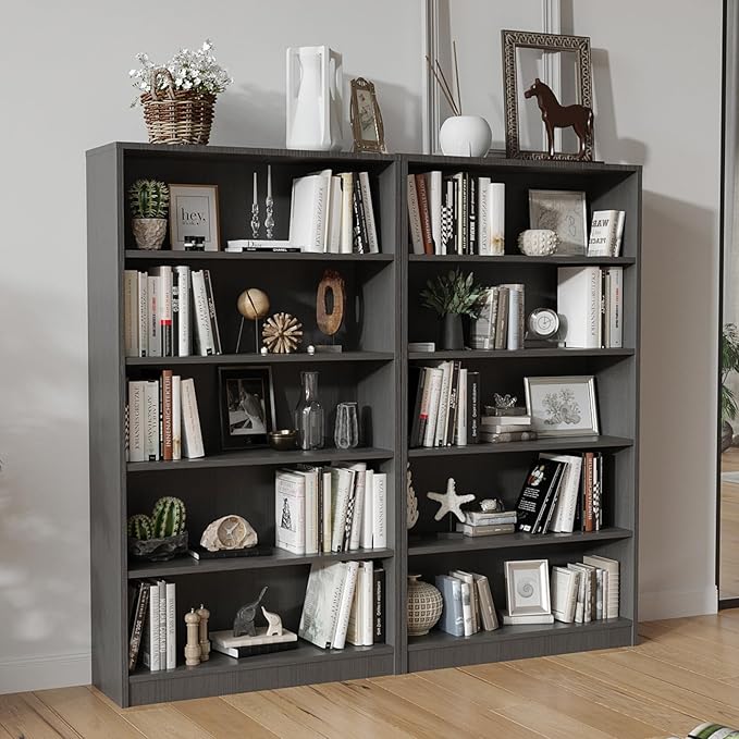 Farini 5 Shelf boockase Display Bookcase Freestanding Wooden Bookshelfs for Home Office Living Room,60 Inch Height,Grey