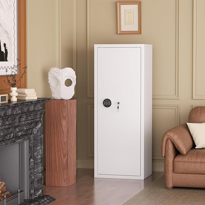 Greenvelly 12-14 Gun Safe for Rifles and Pistols,Gun Cabinet with Password Lock for Home,Office,Bedroom(White,Assembly Required)