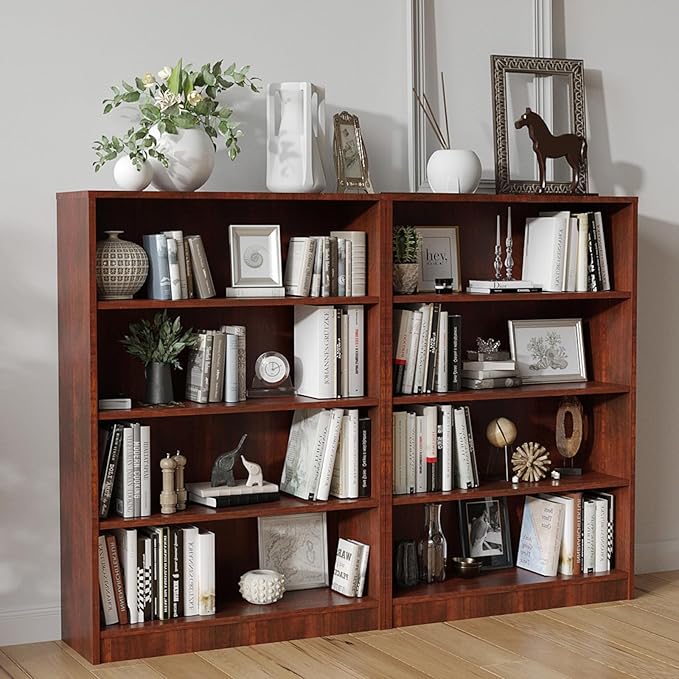 Farini 4 Shelf boockase Display Bookcase Freestanding Wooden Bookshelfs for Home Office Living Room,48 Inch Height,Cherry