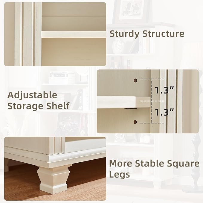 70" Tall White Bookshelf,5 Tier Wood Book Shelf with Adjustable Shelves & Wood Legs,Free Standing Farmhouse Bookcase with Open Display Storage,Vintage Kids Bookshelfs for Nursery,3PCS