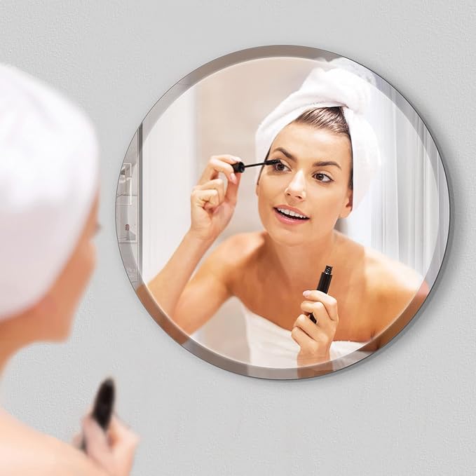 32" Frameless Beveled Round Mirror with 1" Edge for Bathroom, Entryways, Vanity, Wall Decor