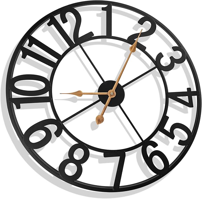 Extra Large 18 Inch Outdoor Wall Clock, Black Metal Modern Minimalist Battery Operated Silent Clock for Patio, Pool, Garden, Living Room, Kitchen, Office, Bedroom Decor with Easy to Read Numbers