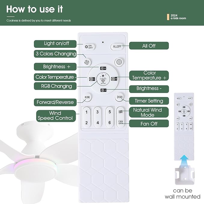 Ceiling Fans with Lights Remote/APP Control, 38" Low Profile Ceiling Fans with Dimmable White Colors+Ring RGB Lights, 6 Speeds 5 Reversible Blades for Kids Room Bedroom Living Room, White