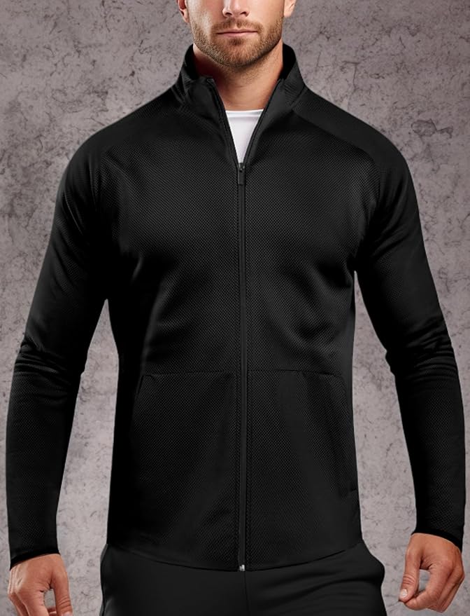 Zengjo Men's Track Jackets Full Zip Running Athletic Workout Lightweight Windproof Jacket with Zipper Pockets Quick Dry