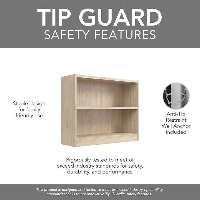 Bush Furniture Universal Small 2 Shelf Bookcase in Natural Elm, Low Storage and Display Bookshelf for Home Office or Living Room Organization