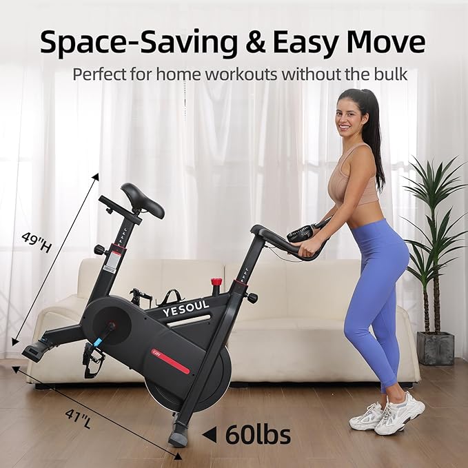 YESOUL Exercise Bike with Exclusive Smart App, Adjustable Magnetic Resistance & 300lbs Capacity, Indoor Stationary Cycling Bike with Stable Triangle Frame, Scenic Rides & Live Classes for Home Workouts