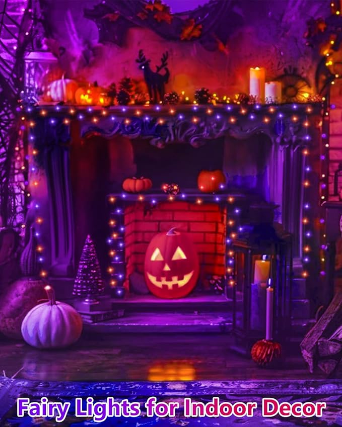 4 Pack 60LED Orange & Purple Fairy Lights Battery Operated with Timer, 20FT Waterproof Halloween Lights Outdoor Indoor, Black Wire String Lights for Bedroom, Party, Centerpiece, Halloween Decorations