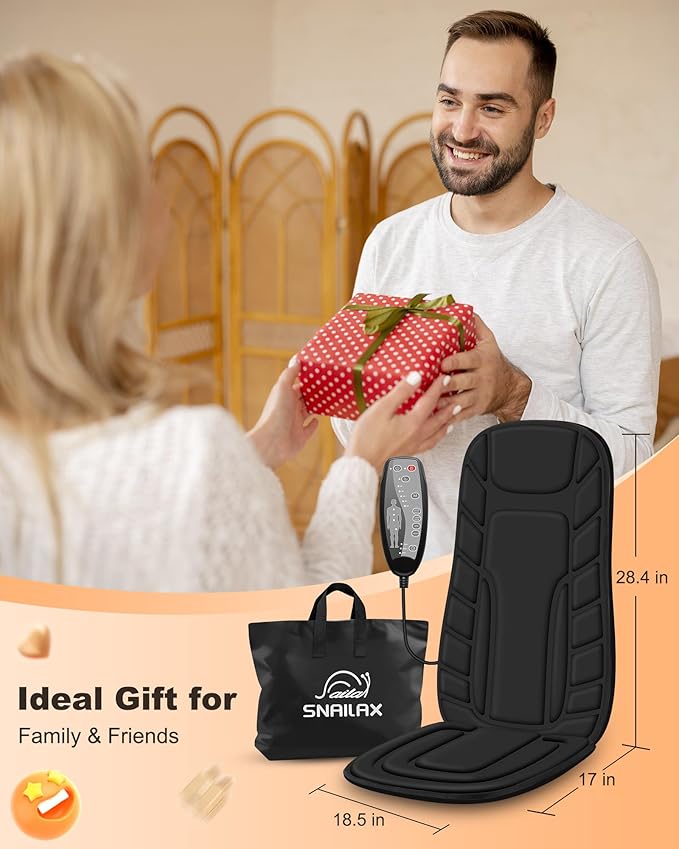 Snailax Massage Seat Cushion with 10 Vibration Motors, Back Massager with Heat, Massage Chair Pad with 5 Vibration Modes, 2 Heating Levels, Chair Massager for Home, Office, Gifts for Men, Women