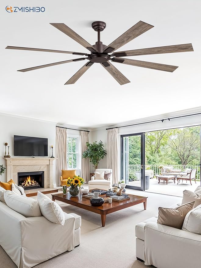 ZMISHIBO 72 Inch Ceiling Fan No Light with Remote Control, 8 Blades Quiet DC Reversible Motor, 6-Speed, Timer, Oil Rubbed Bronze Finish, Indoor Outdoor Ceiling Fans for Patios, Living Room, Garage