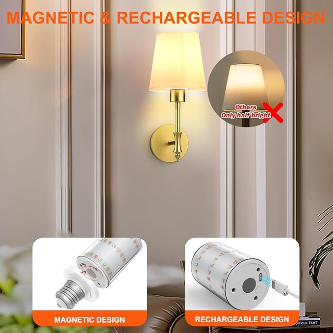 Battery Operated Wall Sconces Set of Two, Rechargeable Wall Light with Remote Control, Dimmable 1800K-6000K LED Wall Lamp, 9 Color Modes, Wireless Sconce Wall Decor Set of 2 for Living Room, Bedroom