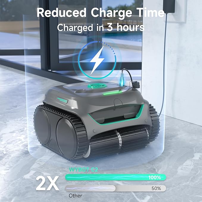 (2025 New) WYBOT C2 Cordless Robotic Pool Cleaner, Wall & Waterline Cleaning, Automatic Pool Vacuum for Inground Pools, Dual Filtration, Max 180mins Runtime, App Control(Bluetooth Connect)