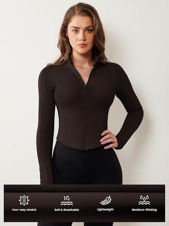 AVGO Women's Workout Jacket Lightweight Zip Up Cropped Yoga Jackets Slim Fit Athletic Tops with Thumb Holes