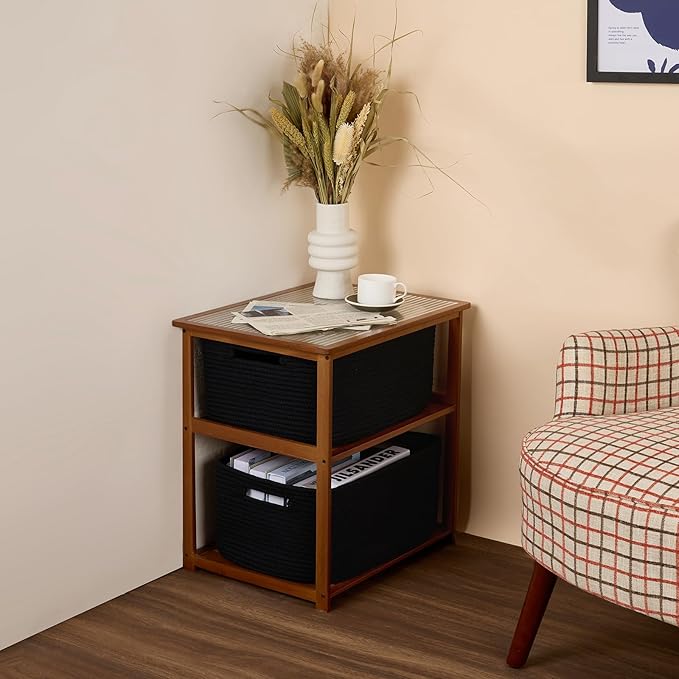 Large Storage Baskets for Shelves, Closet Organizers Bins for Clothes Blanket Towels, Baby Nursery, Toy Baskets Box, Woven Rope Baskets, 17 x 13 x 7.5”, 2 Packs Black