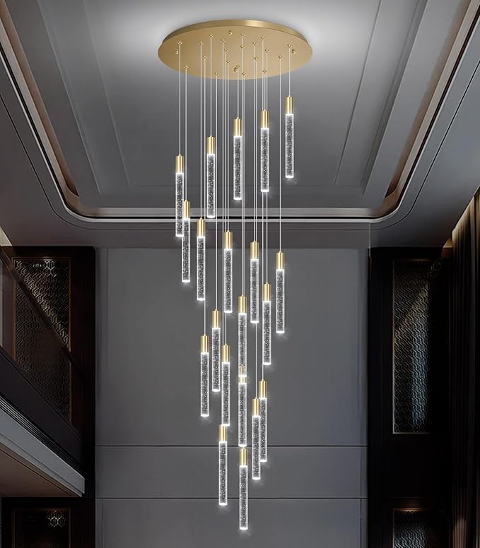 13ft Long Crystal Chandelier for Living Room, Dining Room, Entryway, Kitchen, Hotel - Gold