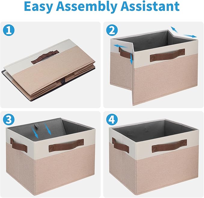 GhvyenntteS Large Fabric Storage Bins with 3 Handles, 15x11x9.6 Inch Storage Baskets for Shelves, Foldable Closet Storage Bins for Shelves, Closet Organizers and Storage Boxes, Beige Yellow&White