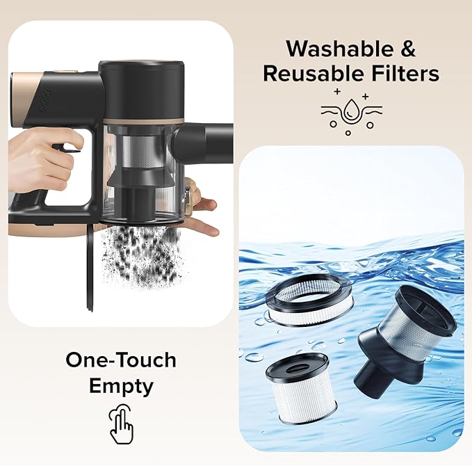 ZAFRO Cordless Vacuum Cleaner, Handheld Lightweight Stick Vacuum with LED Control Panel, 2 Cleaning Modes, Powerful Suction, Rechargeable Cordless Vacuum for Hardwood Floor, Tile, Carpet, Pet Hair