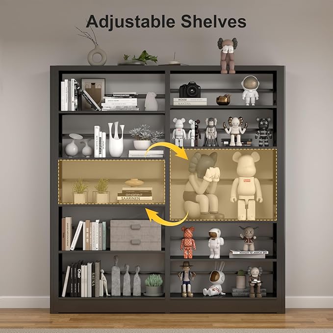 Bookshelf,5-Tier Industrial Book Shelf, White Bookcases and Bookshelfs,Tall Book Shelf Storage Organizer,Freestanding for Living Room, Bedroom,Home Office,Metal (Black, Bookshelf-3)