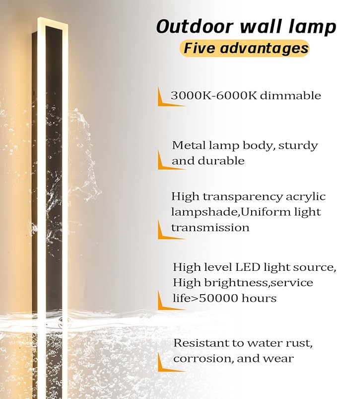 Exterior Wall Sconces, 2 Pack 71 Inch Outdoor Wall Light 3000K-6000K Dimmable Modern Outdoor Wall Lights IP65 Waterproof Black Exterior Sconces Wall Lighting for House Garage Patio Garden