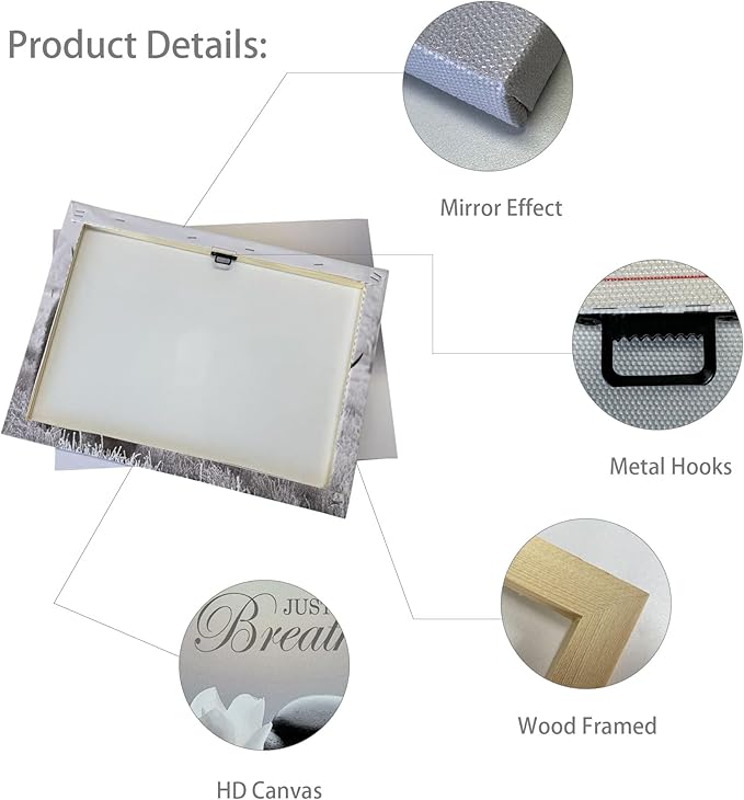 Zen Stone Canvas Wall Art Just Breathe Yoga Quotes Poster for Spa Decor White Lotus Flower Pictures Prints for Bathroom Modern Spiritual Artwork Framed (20 x 30inches)