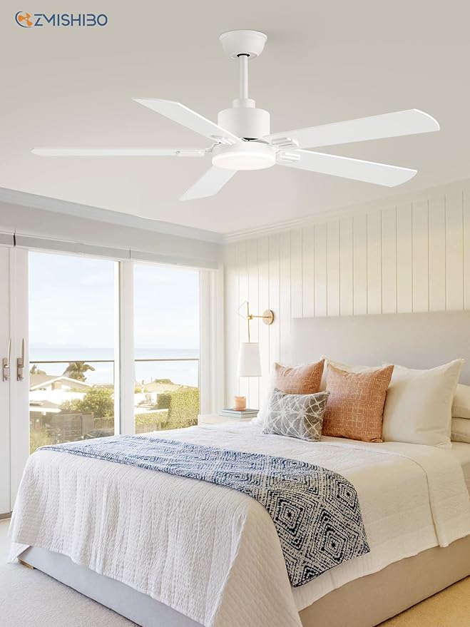 ZMISHIBO 2 Pack 52" Ceiling Fans with Lights, White Modern Ceiling Fan with Remote, Bedroom Indoor Ceiling Fan with Dual Finish Blades, Quiet & Strong Motor, Bright LED Light.