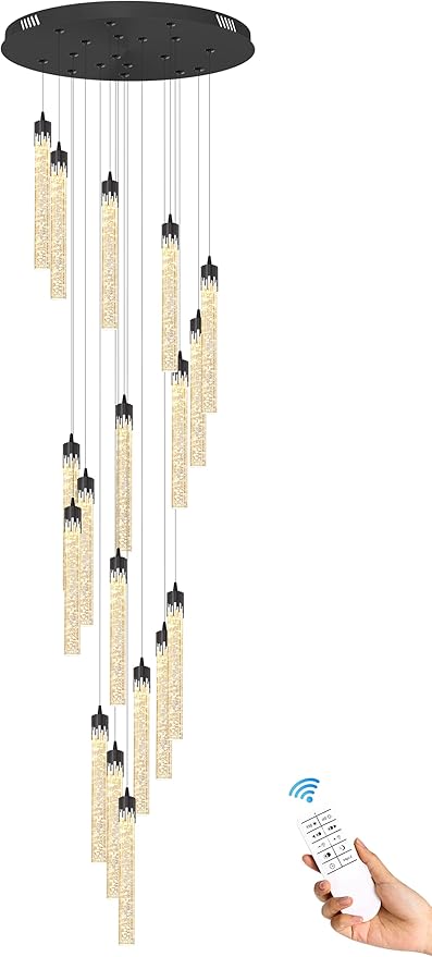 H125'' Modern Crystal Chandeliers for Entryway 18-Lights LED Dimmable Chandeliers Lighting Fixture Large Pendant Light for Staircaes Living Room Villa