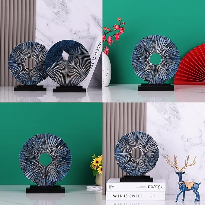 DOVDOV Blue Home Decor Sculpture, Unique Round line Statue, Modern Home Decor, Decorative Panel Statue for Living Room tv Cabinet, Office, Bedroom, Dining Table Center Blue Decor