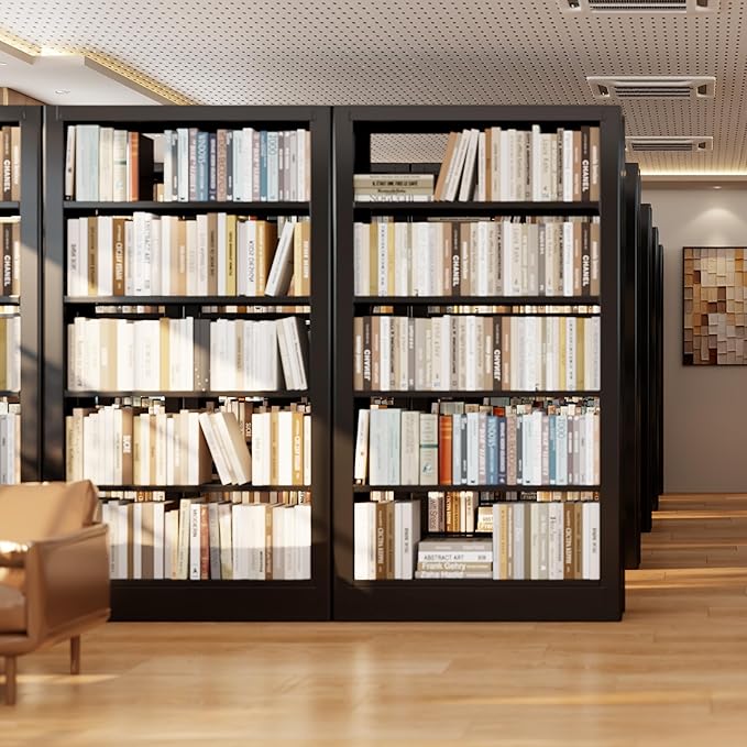 Bookshelf, 5-Tier Metal Sturdy Bookcase,71" H Tall Black Bookcase with Adjustable Shelves, Heavy Duty Storage Bookshelves and Bookcases for Living Room, Library, Home Office(Black, 73" W)