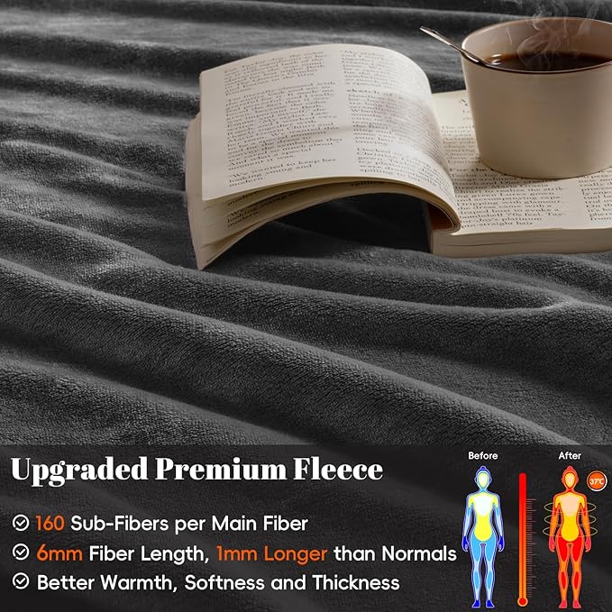 PHF Oversized King Fleece Blanket 120"x120", No Shed No Pilling Big Soft Blanket, Extra Large 10'x 10' Lightweight for Bed, Sofa Travel and Camping, Suitable for All Season, Dark Gray