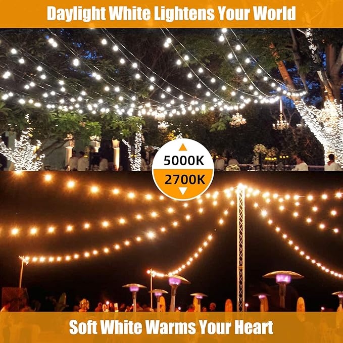 Lakumu Outdoor String Lights 96FT(48×2), Commercial Grade Heavy Duty Patio Lights with Dimmable S14 Shatterproof LED Bulbs, Linkable Waterproof Bistro Lights for Outside Deck Backyard Cafe Market