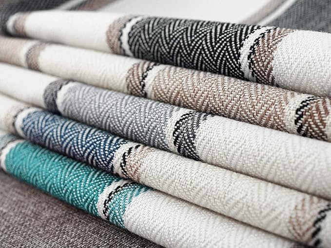 AmHoo Pack of 2 Farmhouse Linen Throw Pillow Cover Cushion Stripe Decoration Buffalo Retro Pillowcase with Hidden Zipper for Sofa Bedroom Car 22 x 22 Inch Teal