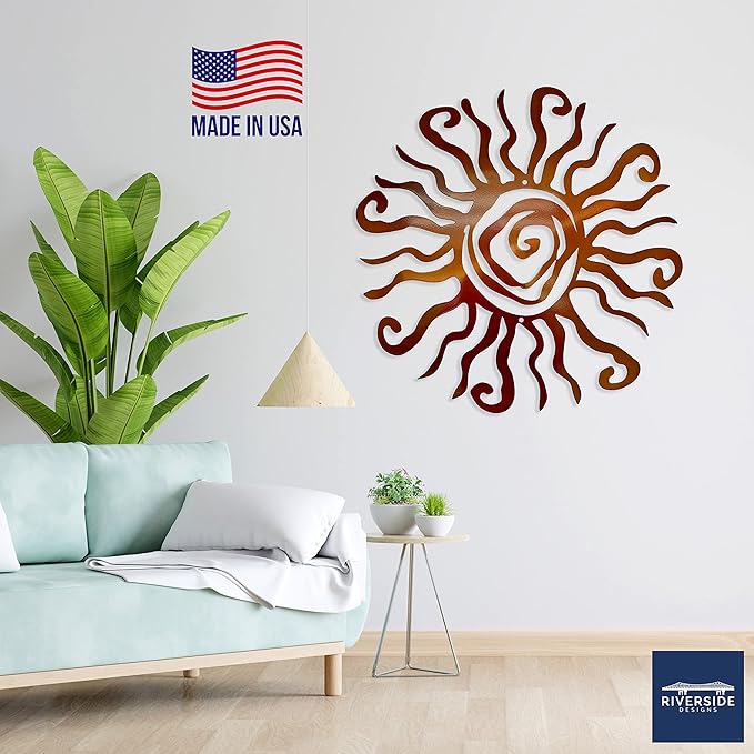 Riverside Designs Wacky Sun Metal Wall Art Indoor/Outdoor Decor - 36" Copper Rust Proof Wall Sculpture - Made in USA - Ideal for Bedroom, Garden, Home, Patio and Farmhouse
