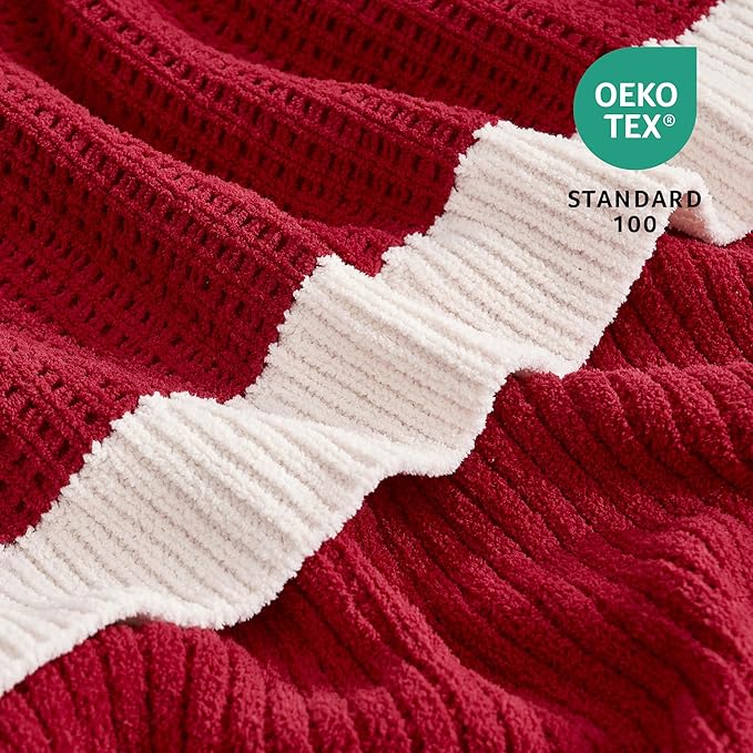 Amélie Home Chenille Waffle Throw Blanket for Couch, Soft Cozy Knit Blanket Warm Decorative Throw for Sofa, 50"x60", Christmas Red