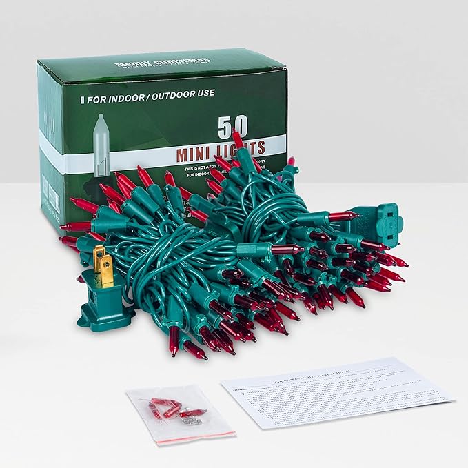 Hopolon Red Christmas Mini String Lights 2 Set 50Count 13Feet Incandescent Bulb Mini String Lights Waterproof for Indoor Outdoor Christmas Tree Garland Birthday Wedding Party Festival Decor,Red