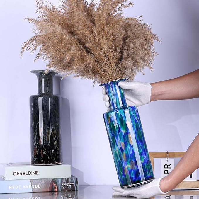 LCCCK 13" Tall Glass Vase Pretty Hand Blown Glass Vase, Unique Colorful Flower Vases for Bouquet, Modern Sea Art Decorative Vase for Home Living Room Kitchen Bathroom Dining Table Centerpieces